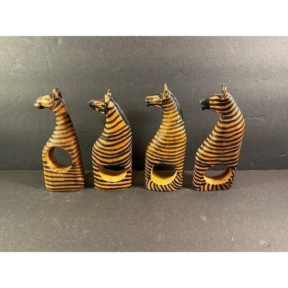 (4) Wooden Zebra Napkin Holders Hand Crafted in Kenya 5.5" x 2.5" - Picture 2 of 4